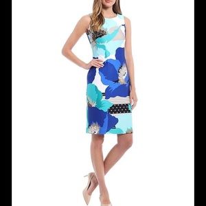 🦋 NWT! Royal Blue, Teal, White Calvin Klein Floral Sheath Dress